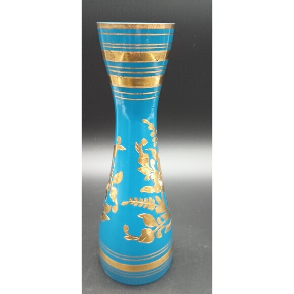 Vintage Blue And Gold Metal Engraved Bud Vase Made In India - Picture 4 of 7